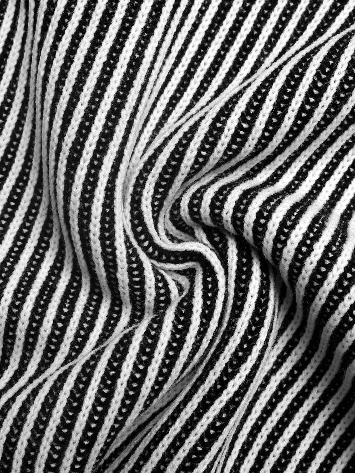 Black and white striped knit sweater with contrast collar detail