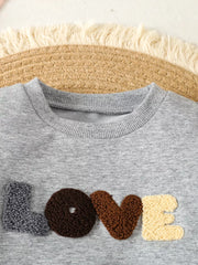 Children's Letter Round Neck Top And Pants Set in Gray, side view