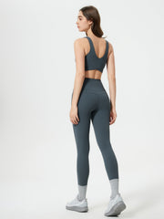 Gray Sculpted Contour Leggings with pocket detail, high waisted, full length.