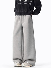 Gray casual wide-leg sweatpants with drawstring and pockets