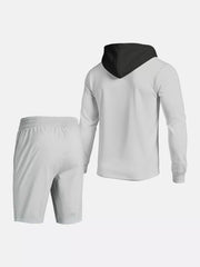 Men's Casual Hooded Button-up Shirt And Shorts Set, editorial view