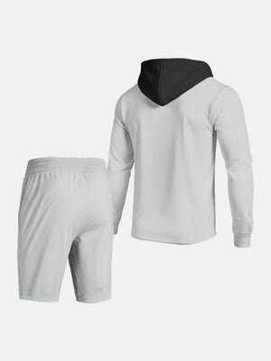 Men's Casual Hooded Button-up Shirt And Shorts Set, editorial view