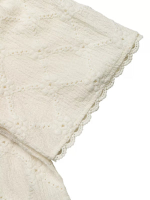 Textured white maternity shirt with lace trim detail