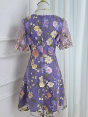 Floral Embroidery V-neck Mini Dress