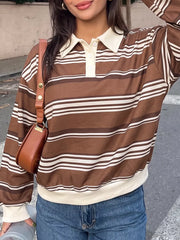 Striped Dropped Shoulder Sweatshirt in Coffee Brown, front view
