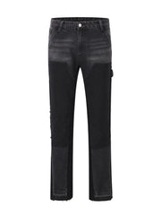 Black two-tone carpenter jeans with a straight leg fit and distressed details.