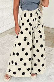 Polka Dot Wide Leg Elastic Waist Pants in Dust Storm, side view