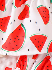 Children's Ruffled Printed Tank And Shorts Set in Shell, close-up detail
