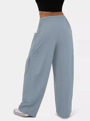 Air Force Blue jeggings with wide legs and cargo pockets, elastic waist