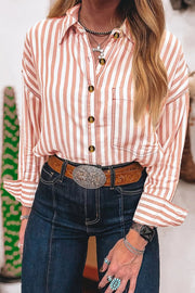 Stripe Western Button Down Long Sleeve Shirt, back view