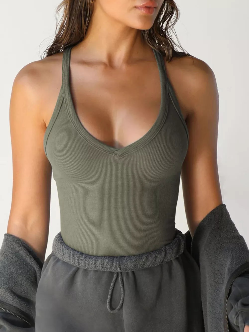 Ribbed Racerback Cami in White, editorial view