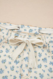 Grommet Knot Waist Floral Barrel Leg Jeans, back view