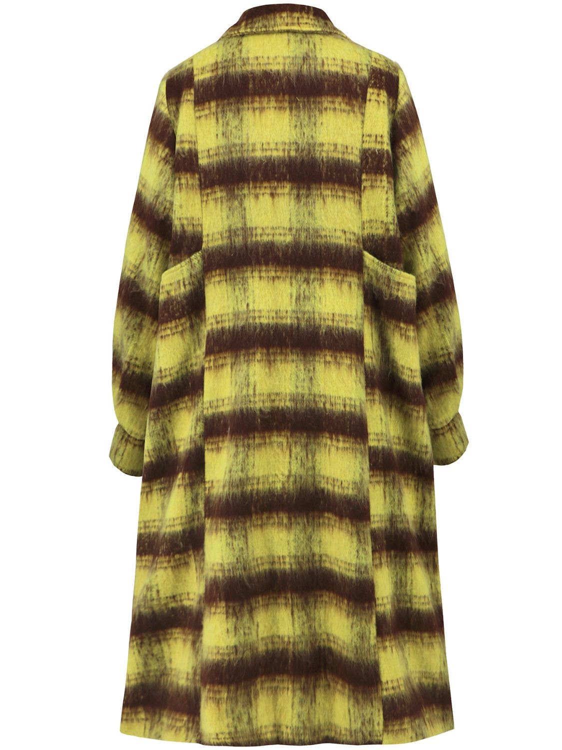 Checked plaid cocoon coat in lime with oversized fit and patch pockets.