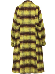 Checked plaid cocoon coat in lime with oversized fit and patch pockets.
