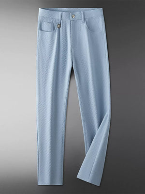 Men's Lightweight Textured Casual Pants in Off-white, close-up detail