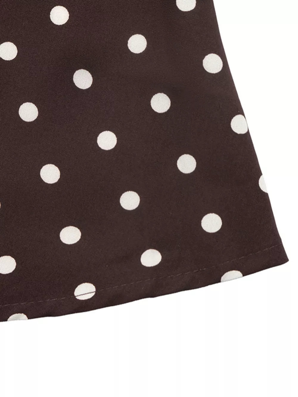 Polka Dot Square Neck Long Sleeve Maxi Dress in Brown, view 11