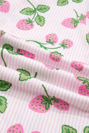Pink and white striped pajama fabric with a whimsical strawberry print.