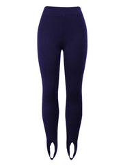 Dark Navy ribbed knit stirrup leggings with a high waist and foot straps.