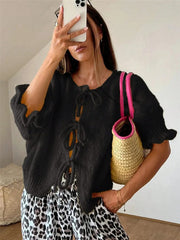 Tie-front Cropped Cardigan in Yellow, front view