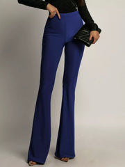 Blue high-waisted flared trousers with an elegant silhouette