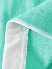 Toddler cotton set in teal with white trim and visible stitching detail.