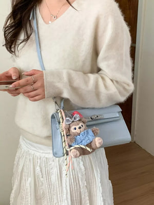 Croc-embossed Pu Leather Crossbody Bag in Pink, front view