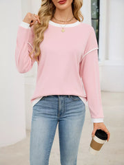 Contrast Trim Long Sleeve Sweatshirt in Black, view 17