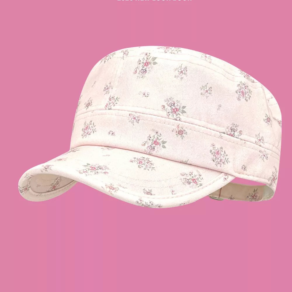 Charming Floral Print Flat Hat