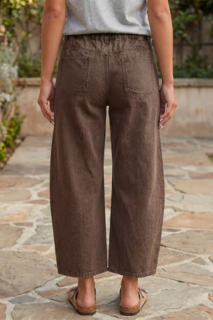 Solid Color Square Patch Pocket Barrel Jeans, side view