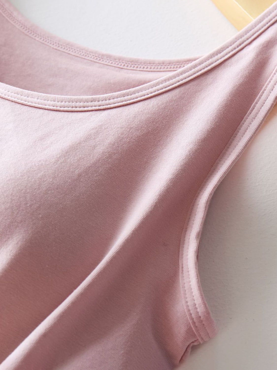 Pale Blush Built-In Support Tank Top with scoop neck and double-stitched trim.