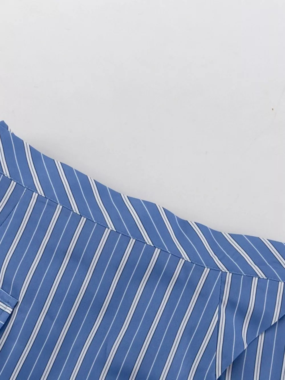 Striped Buttoned Shirt And Mini Skirt Set in Dusty Blue, view 11
