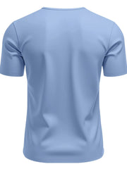 Light blue V-neck performance tee for him, short sleeves, plain casual t-shirt.