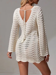 Wavy Openwork Long Sleeve Cover-up