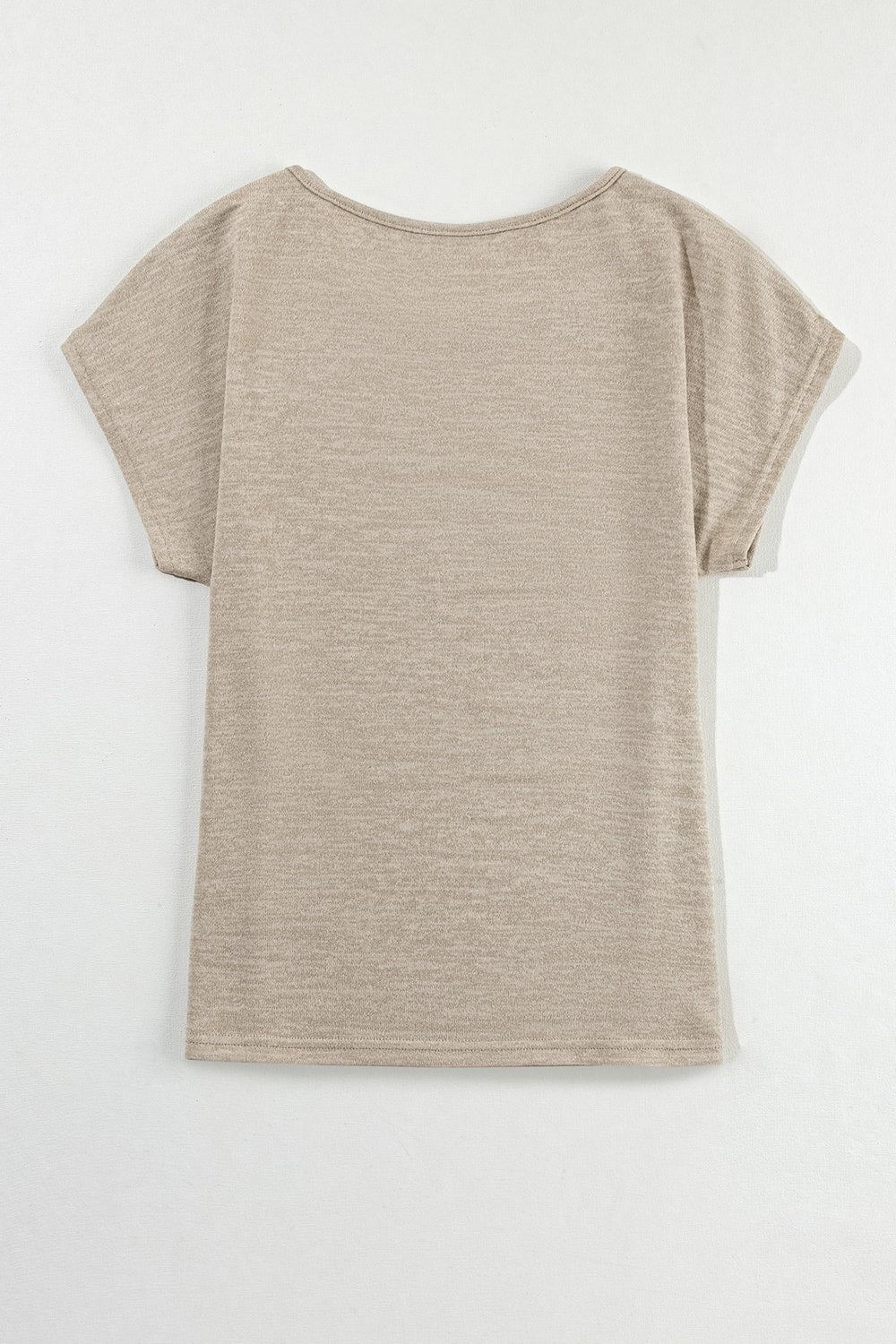 Khaki t-shirt with short sleeves and a scoop neck, featuring subtle texture.