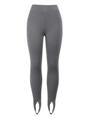 Ribbed knit stirrup leggings in charcoal with a high waist.