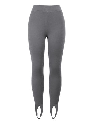 Ribbed knit stirrup leggings in charcoal with a high waist.