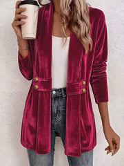 Elegant Velvet Open-front Cardigan in White, alternate angle