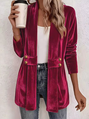 Elegant Velvet Open-front Cardigan in White, alternate angle