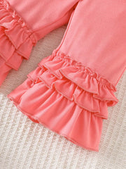 Children's Plaid Smocked Long Sleeve Top And Pants Set in Pink, back view