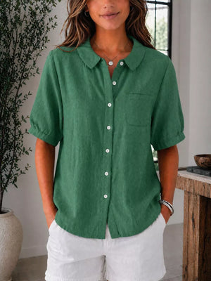 Full Size Button Up Short Sleeve Shirt Plus Size, alternate angle