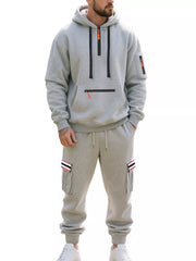 Men's Casual Half-zip Hoodie And Cargo Pants Set in Navy Blue, view 13