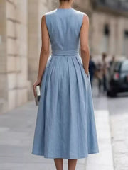 Sleeveless Button-front Belted Midi Dress Plus Size, side view