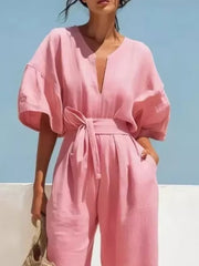 Tie Waist Wide Leg Jumpsuit, back view
