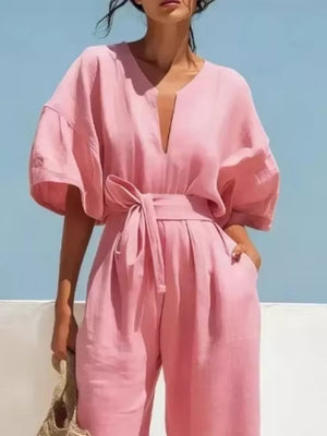 Tie Waist Wide Leg Jumpsuit, back view