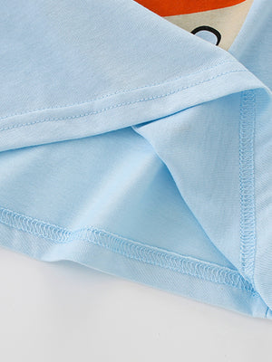 Light blue cotton t-shirt with graphic detail and reinforced seams.