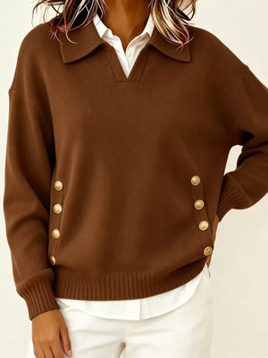 Collared Button-front Knit Sweater in Red, view 13