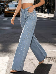 Rhinestone-embellished Wide-leg Jeans