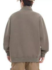 Plus-size khaki buttoned sweatshirt pullover with ribbed cuffs and hem.
