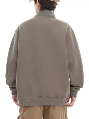 Plus-size khaki buttoned sweatshirt pullover with ribbed cuffs and hem.