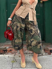 Camouflage Cargo Cropped Pants in Camouflage, model styling view